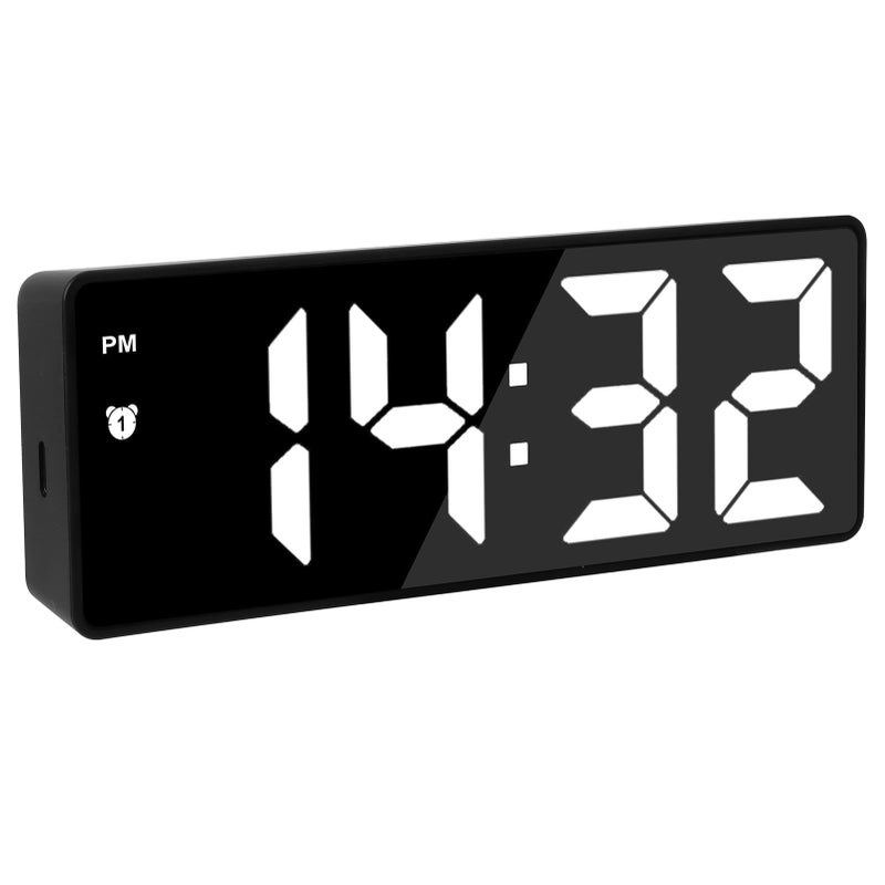 Cyfrowy budzik z wyświetlaczem LED, z przyciskiem drzemki, portem ładowania USB, 3 poziomy jasności (białe światło)
