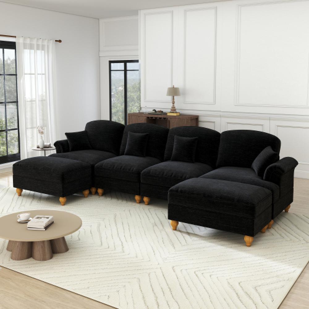 Elegancka, 4-osobowa sofa w stylu średniowieczno-nowoczesnym, z rozszerzanymi podłokietnikami, zdejmowanym błotnikiem