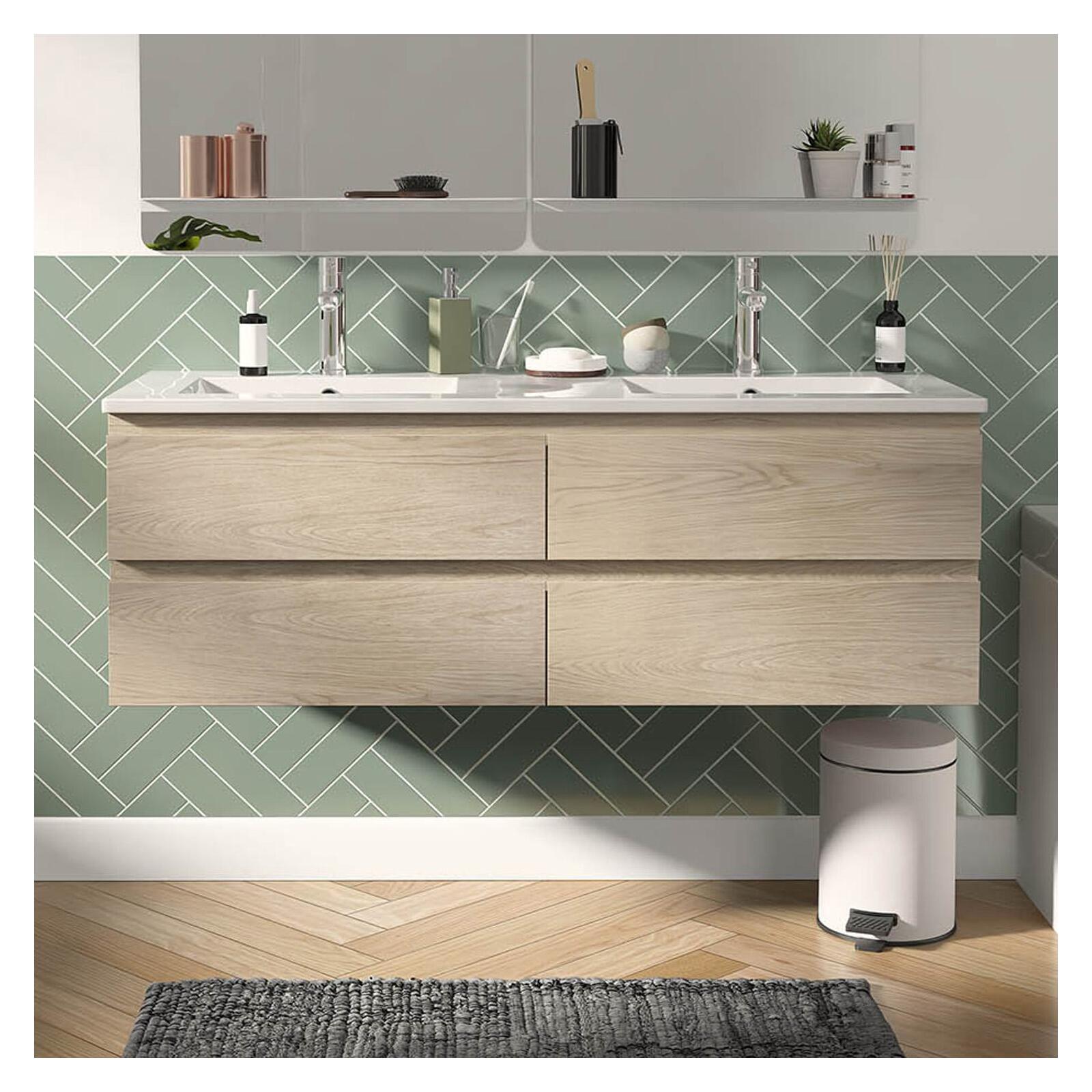Podwójna szafka pod umywalkę 120 cm z ceramicznym blatem i bateriami SORRENTO