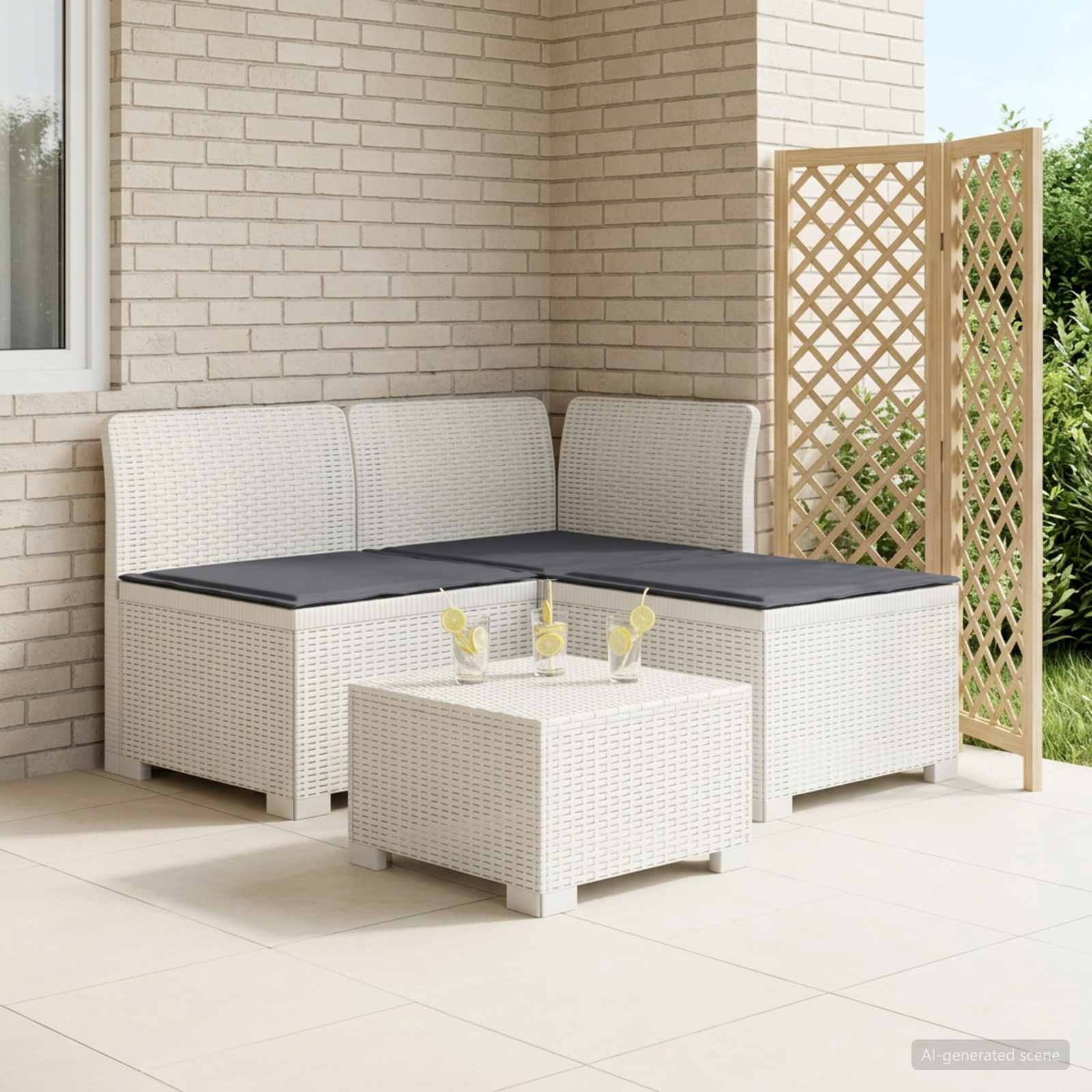 Sofa ogrodowa 3-osobowa z poduszkami w rattanowym wyglądzie PP vidaXL