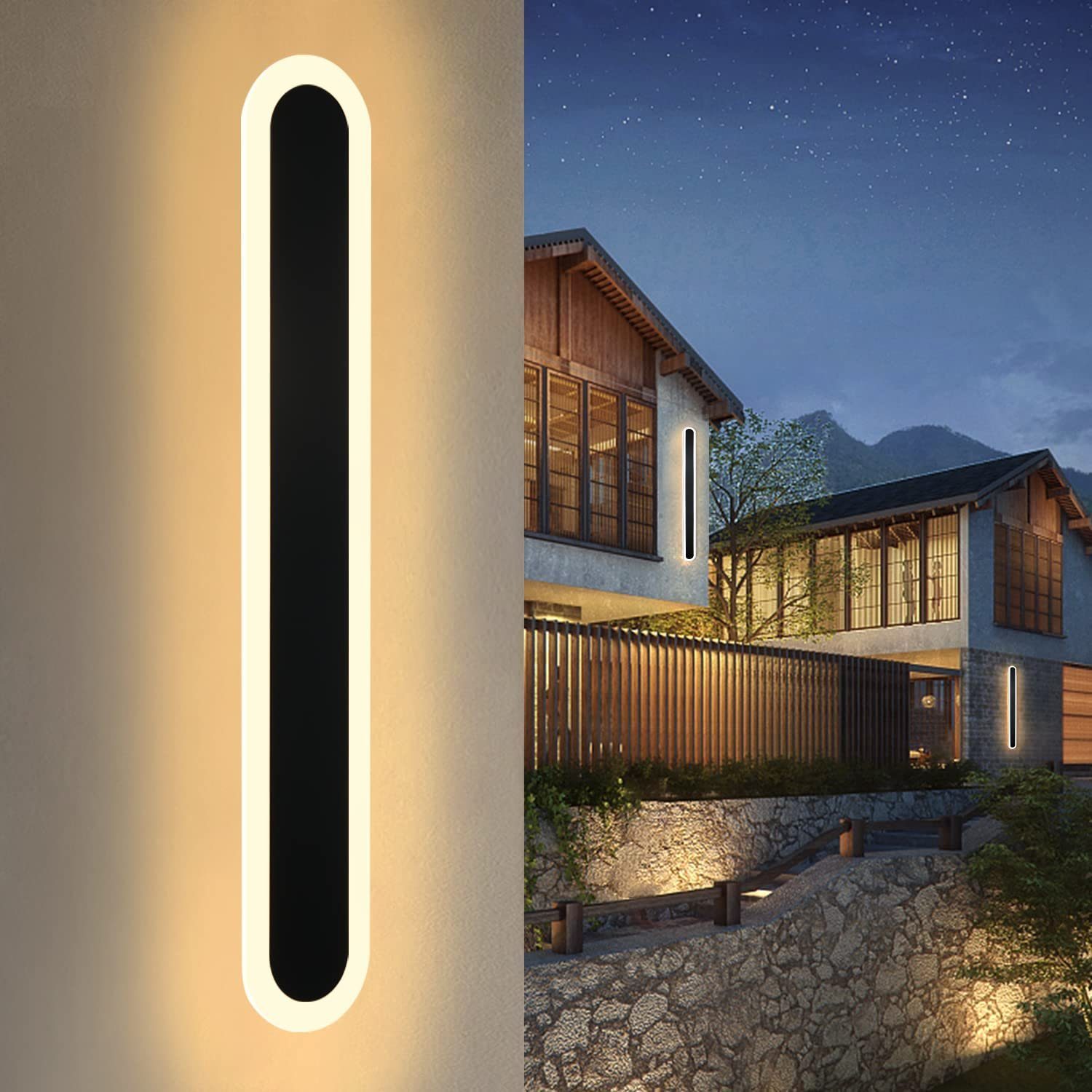 NETTLIFE Kinkiet LED zewnętrzny kinkiet 100 cm czarny Villa lampa zewnętrzna IP65 wodoodporna długa nowoczesna 21 W