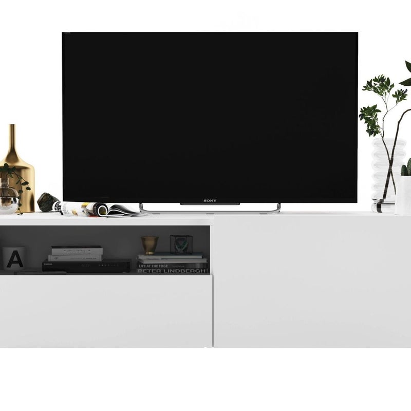 Wisząca szafka RTV, SANO, 120x35x30 cm, biel, mat | TYLETEGOTU