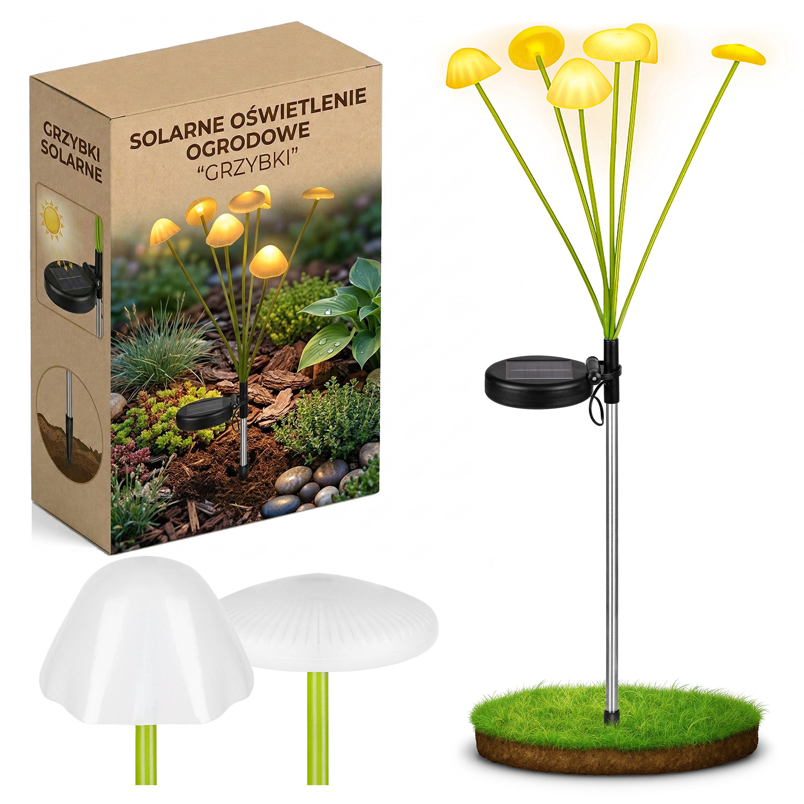 Lampka ogrodowa solarna LED grzyby 3000K ciepła biel wbijana IP44 lampa MasterLED