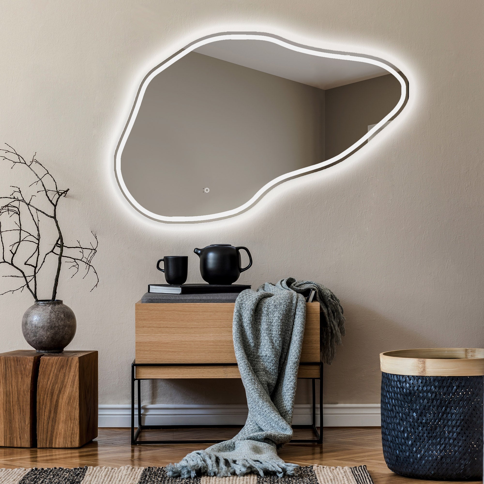 Asymetryczne Lustro z Oświetleniem LED Łazienka (99x64cm) Jasne Lustro z Oświetleniem | Chłodna Biel 7000K