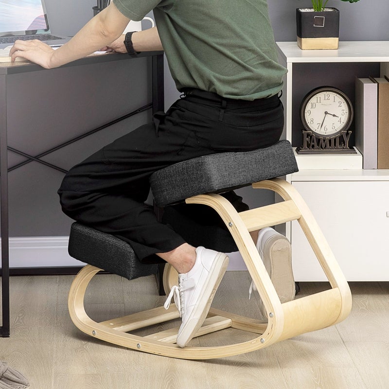 Ergonomiczne krzesło klęcznik z drewna brzozowego, tapicerowane siedzisko dla prawidłowej postawy, obciążenie 120 kg do biura i gabinetu