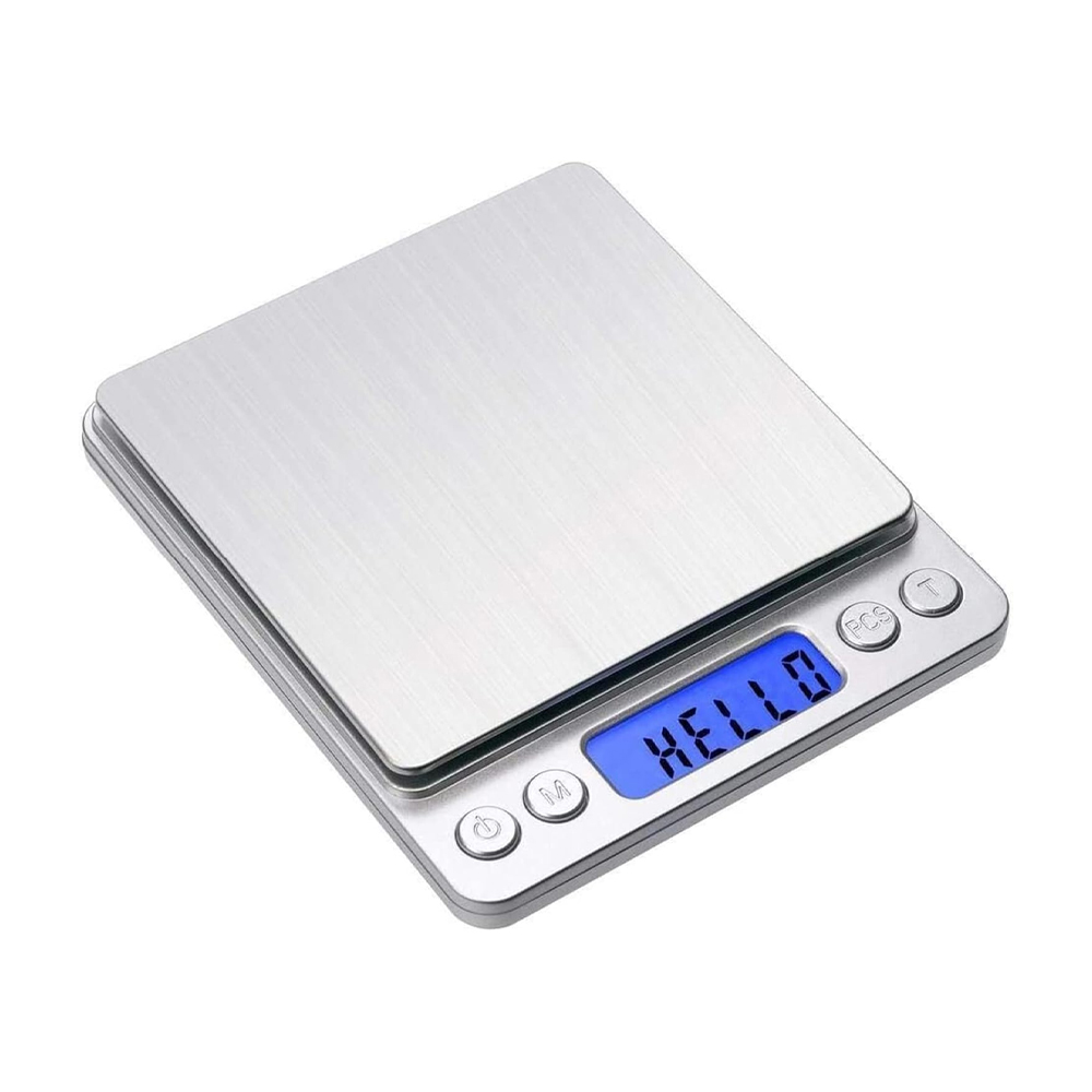 Cyfrowa waga kuchenna w gramach 500g 0,01g, wielofunkcyjna waga kieszonkowa ze stali nierdzewnej z podświetlanym wyświetlaczem LCD, srebrna