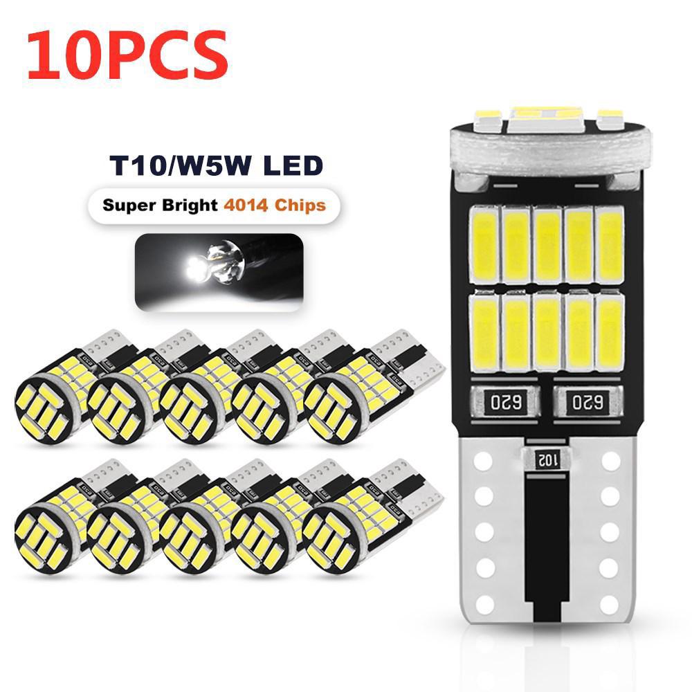 10 sztuk żarówek LED T10-4014-26smd o dużej szerokości, super jasnych, białych światłach dekodujących, do oświetlenia tablicy rejestracyjnej.