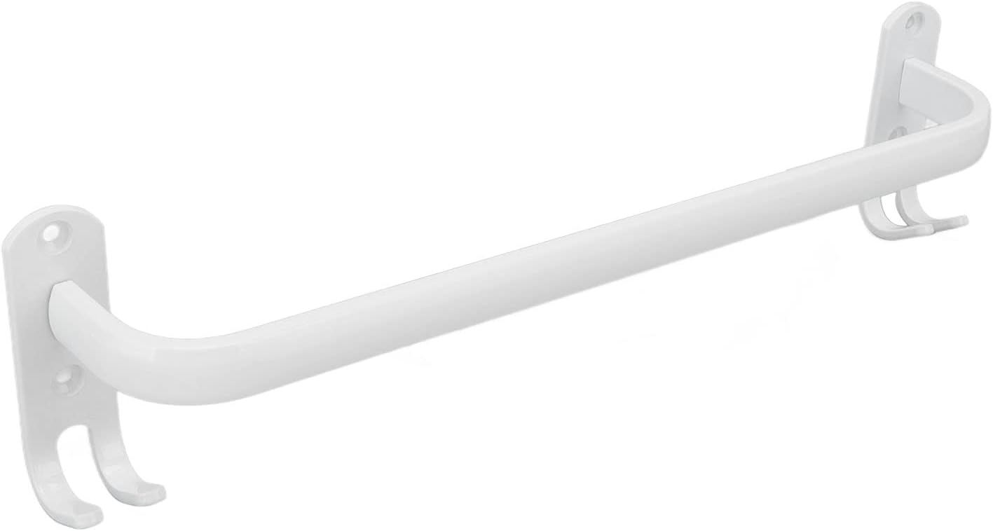 Wieszak łazienkowy na ręczniki, biały, z 2 haczykami, aluminiowy, 1 poziom 40 cm