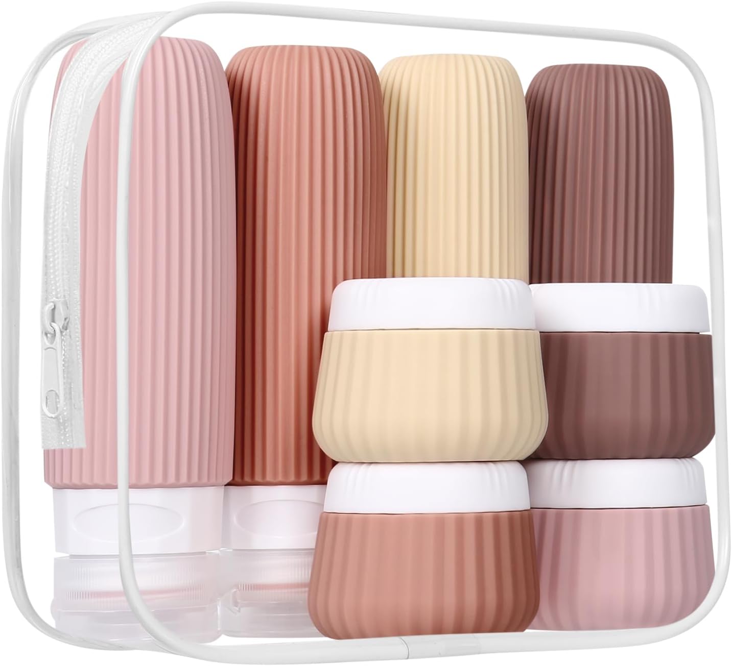 Zestaw 8 butelek podróżnych, wielokrotnego użytku, pojemniki podróżne 30/90 ml, wielokrotnego użytku i szczelne silikonowe butelki podróżne