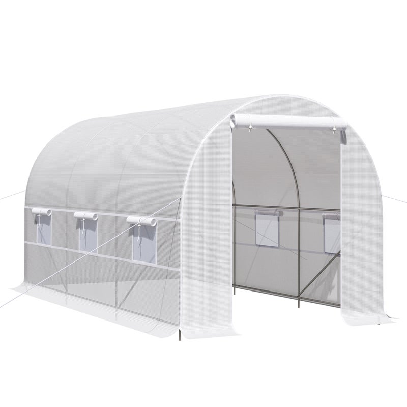 Szklarnia tunelowa 400 x 200 x 200 cm, szklarnia ogrodowa z bramą rolowaną i 6 oknami, polietylen 140 g/m², kolor biały, odporna na promieniowanie UV