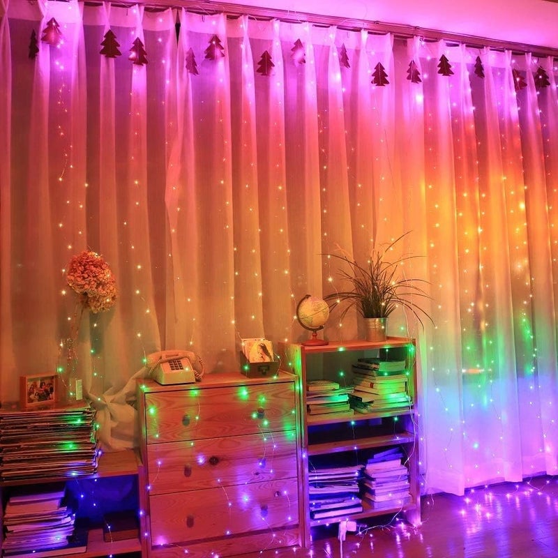Regulowany łańcuch świetlny składający się z 300 diod LED, 10 x 10 stóp, z pilotem, do sypialni (7 kolorów tęczy).