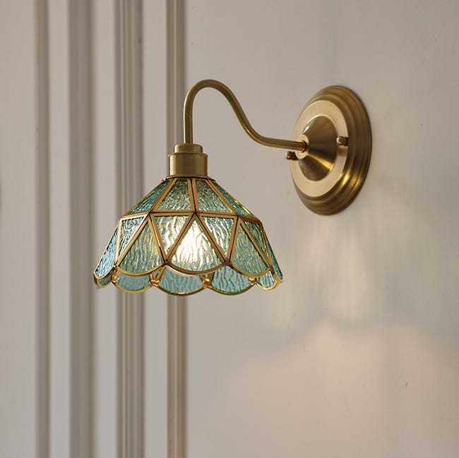 Kinkiet, lampka nocna w stylu retro, mosiężny kinkiet, lampa ścienna do wnętrz (żarówka w zestawie), ciepłe światło 3000K