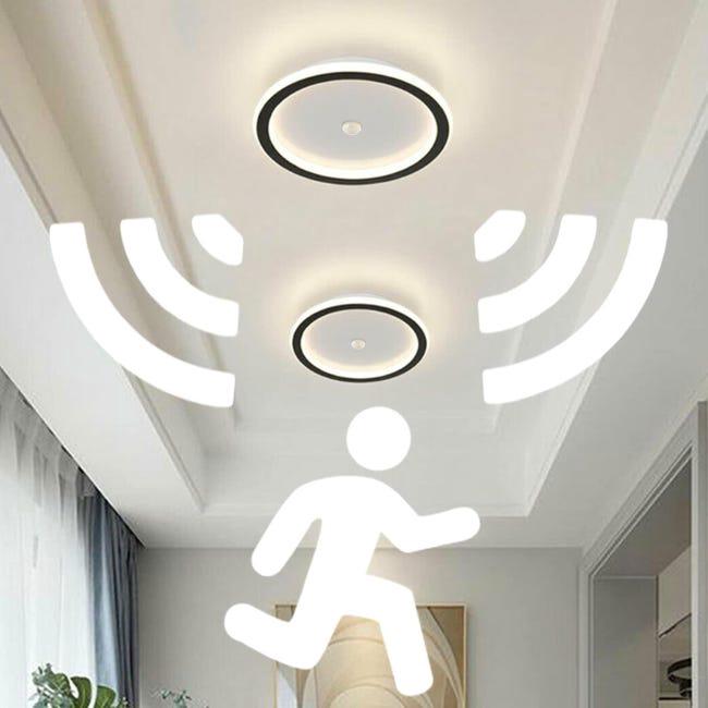 Nowoczesna lampa sufitowa LED z czujnikiem ruchu, ultracienka, okrągła konstrukcja, energooszczędna, ciepła, biała dioda LED 20 W (czarna, 1 sztuka) (