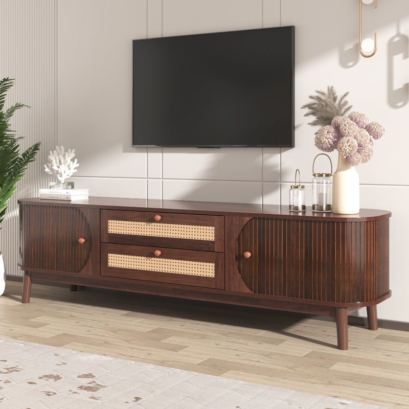 TV-Schrank z drzwiami i szufladami - Rattan - MDF - Walnuss - 170x46x39,5 cm