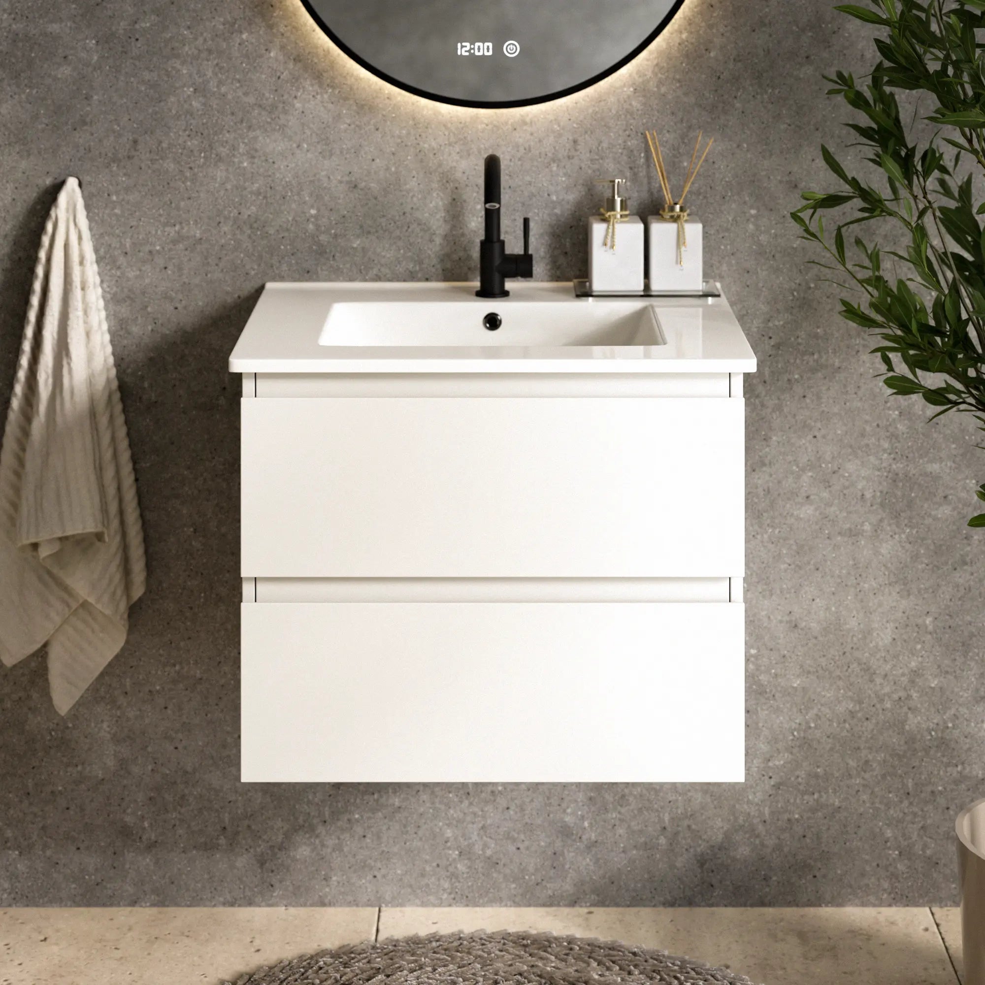 Mirlux Szafka pod umywalkę Norvi - 60 cm - jasny dąb - z białą umywalką w zestawie