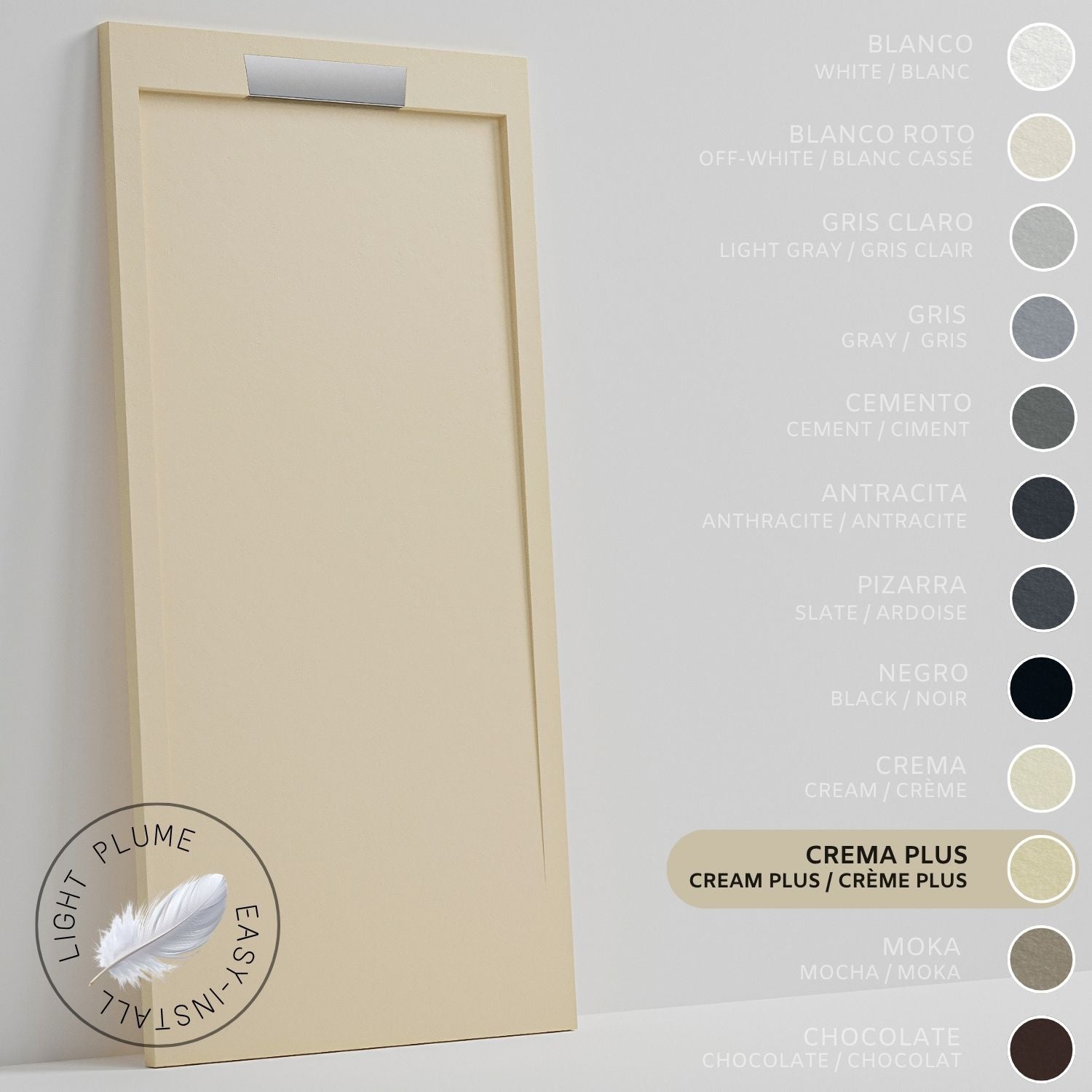 SOULHOME Lekki Brodzik z Żywicy tekstura Łupka – intensywnie kremowy- 160x90- Niski 3cm– Elegancki