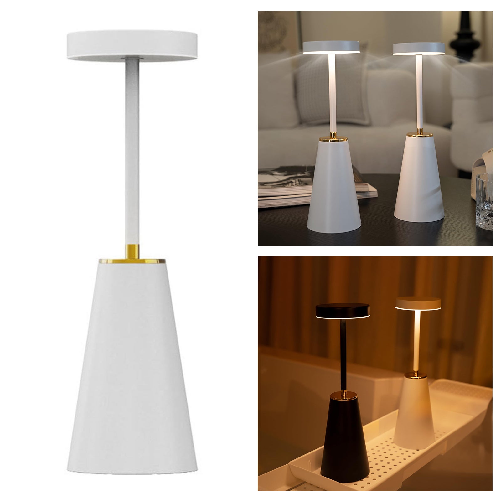 Bezprzewodowa lampa stołowa, przenośna lampa biurkowa LED na baterie, lampka nocna sterowana dotykowo z płynną regulacją jasności, 3 kolory