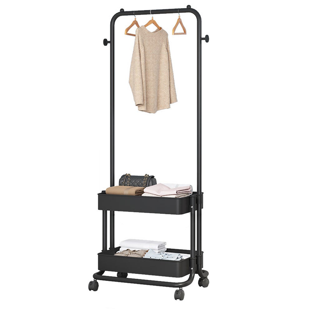 3 - in - 1 odzież stojak buty stojak Clothing stojak z 2 poziomy kosz i 2 strona haczyki ruchomy przechowywanie wózek do salon sypialnia Dressing