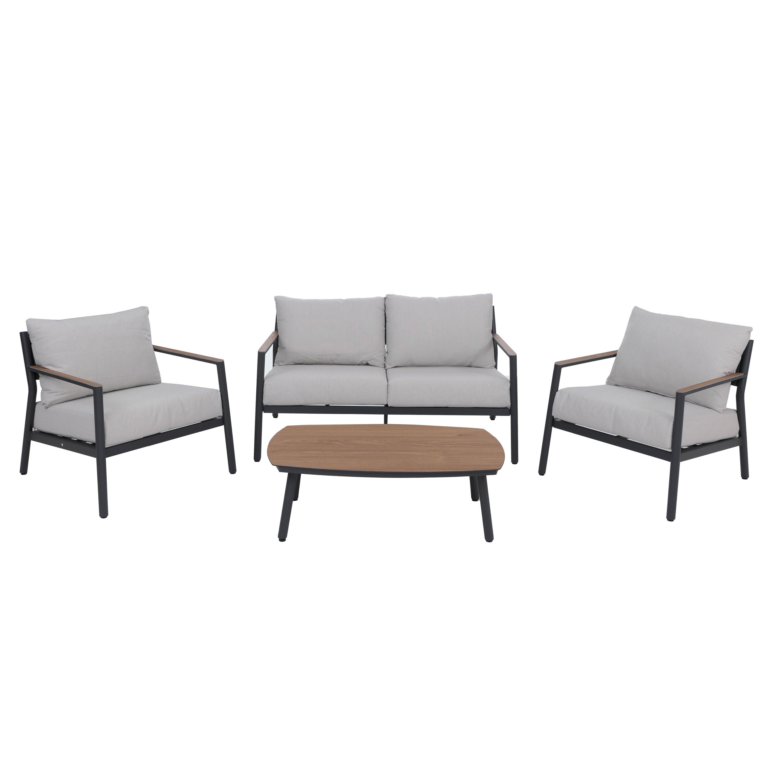 Zestaw ogrodowy z aluminium HWC-P79, zestaw wypoczynkowy Sofa Zestaw ogrodowy, tkanina/tekstylia Olefina 210 g/m² ~ jasnoszary