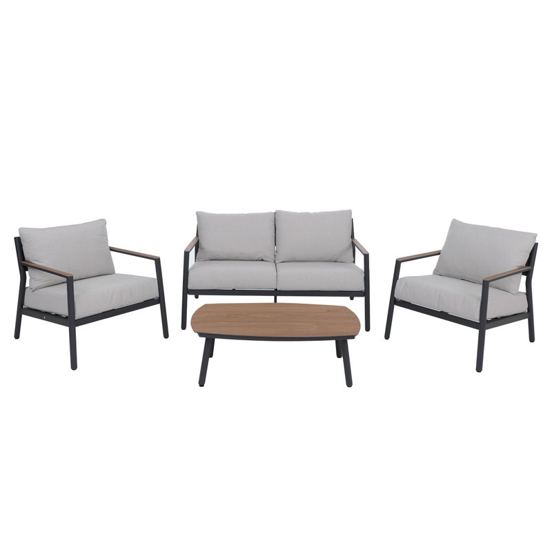 Zestaw ogrodowy z aluminium HWC-P79, zestaw wypoczynkowy Sofa Zestaw ogrodowy, tkanina/tekstylia Olefina 210 g/m² ~ jasnoszary