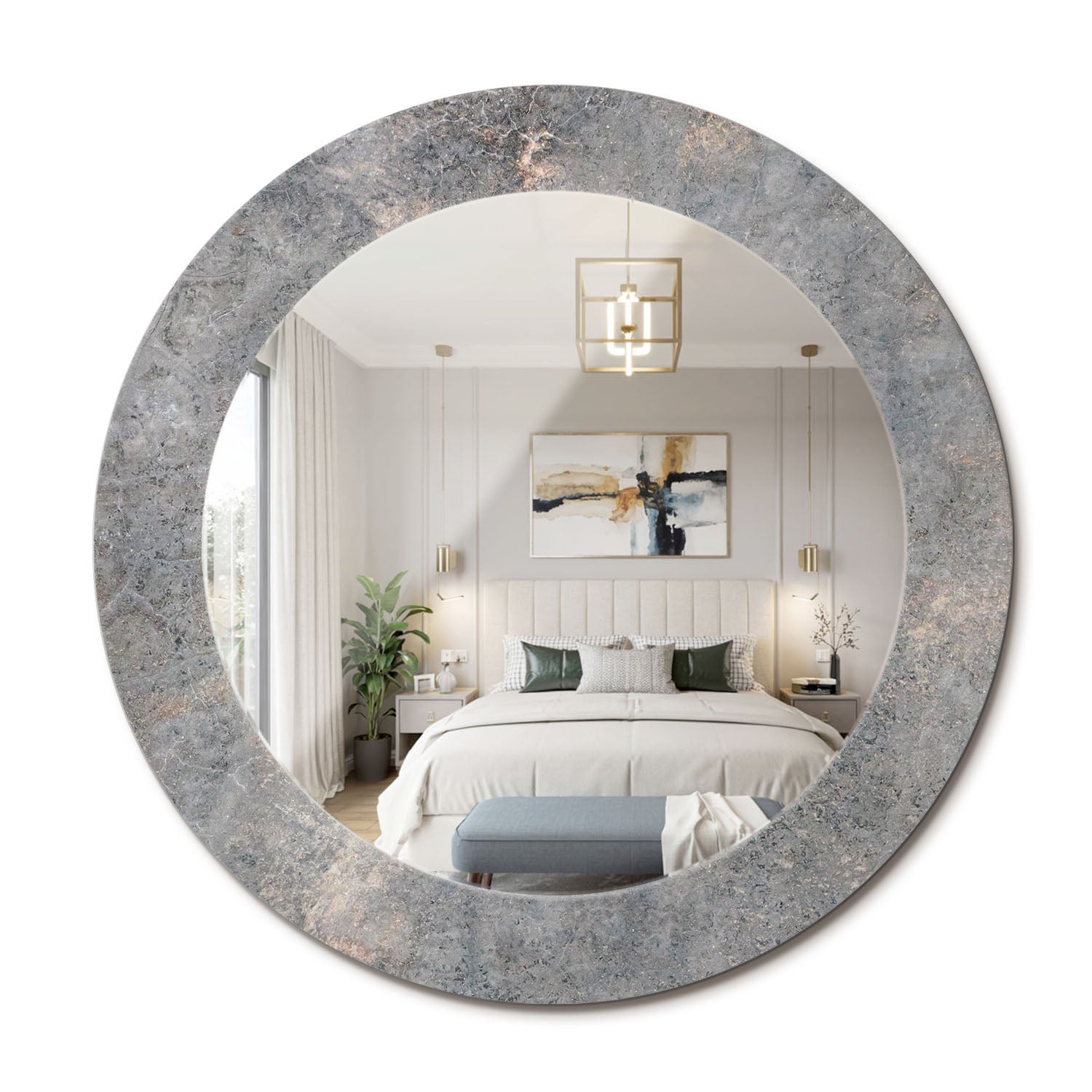 Eleganckie lustro ścienne – okrągła forma, szklana rama z grafiką Vintage beton - 60 cm - ArtPrintCave