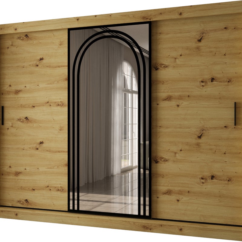 Szafa przesuwna z lustrem VIGO 250 x 62 x 200 artisan + u. czarny