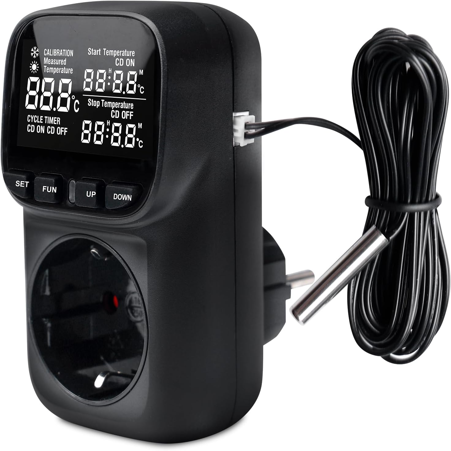 Cyfrowy regulator temperatury z sondą termostatyczną, wyświetlaczem wtykowym, cyfrową kontrolą temperatury, gniazdkiem elektrycznym, do szklarni,