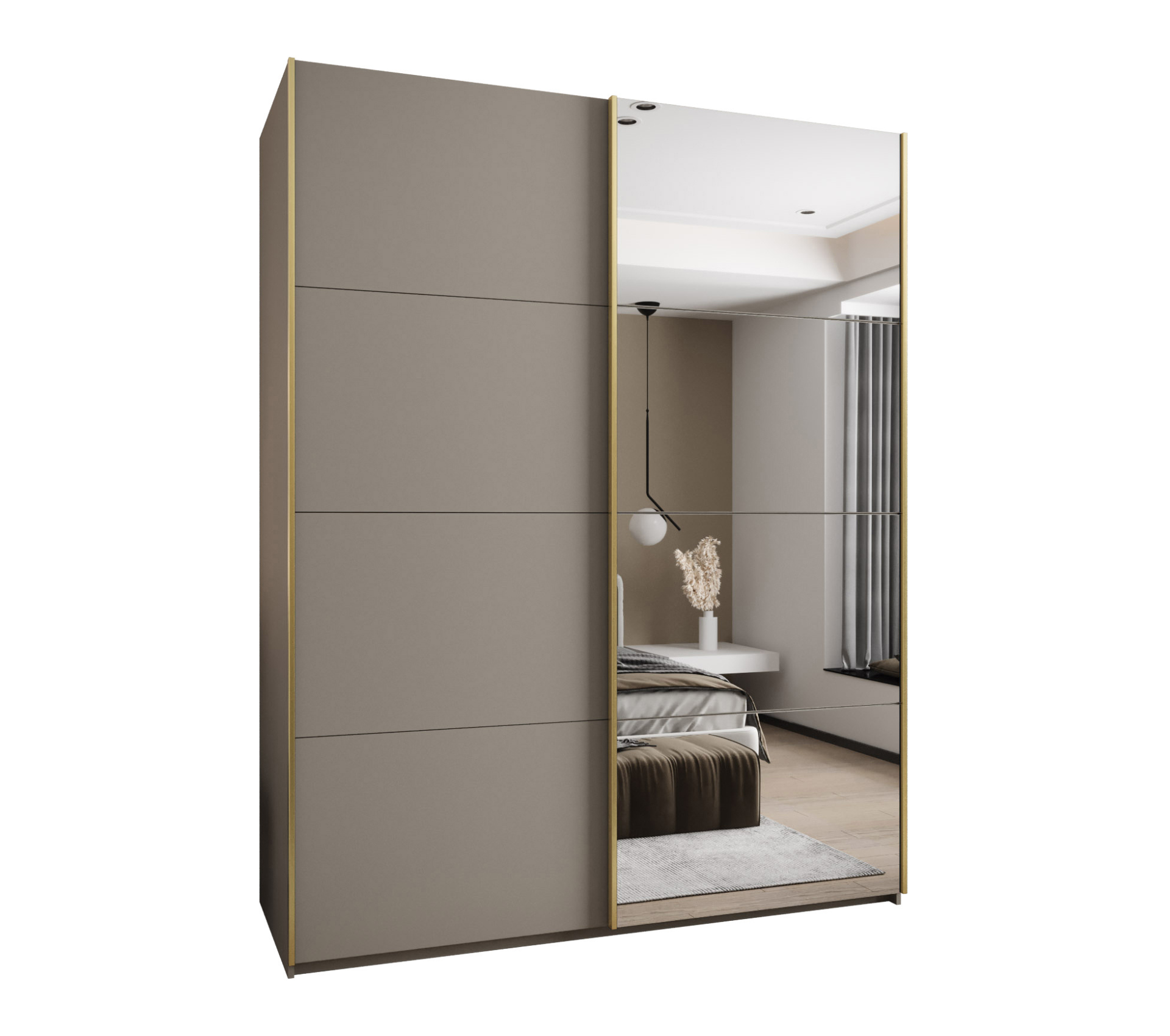 Szafa przesuwna wysoka Lux 3 190 x 64 x 245,5 cm kaszmir + kaszmir + u. złoty - Abiks Meble