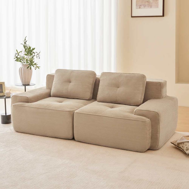 Sofa modułowa bez ramy, głębokie siedzisko, miękka sofa z kordu, przyjazna dla zwierząt, antypoślizgowa podstawa