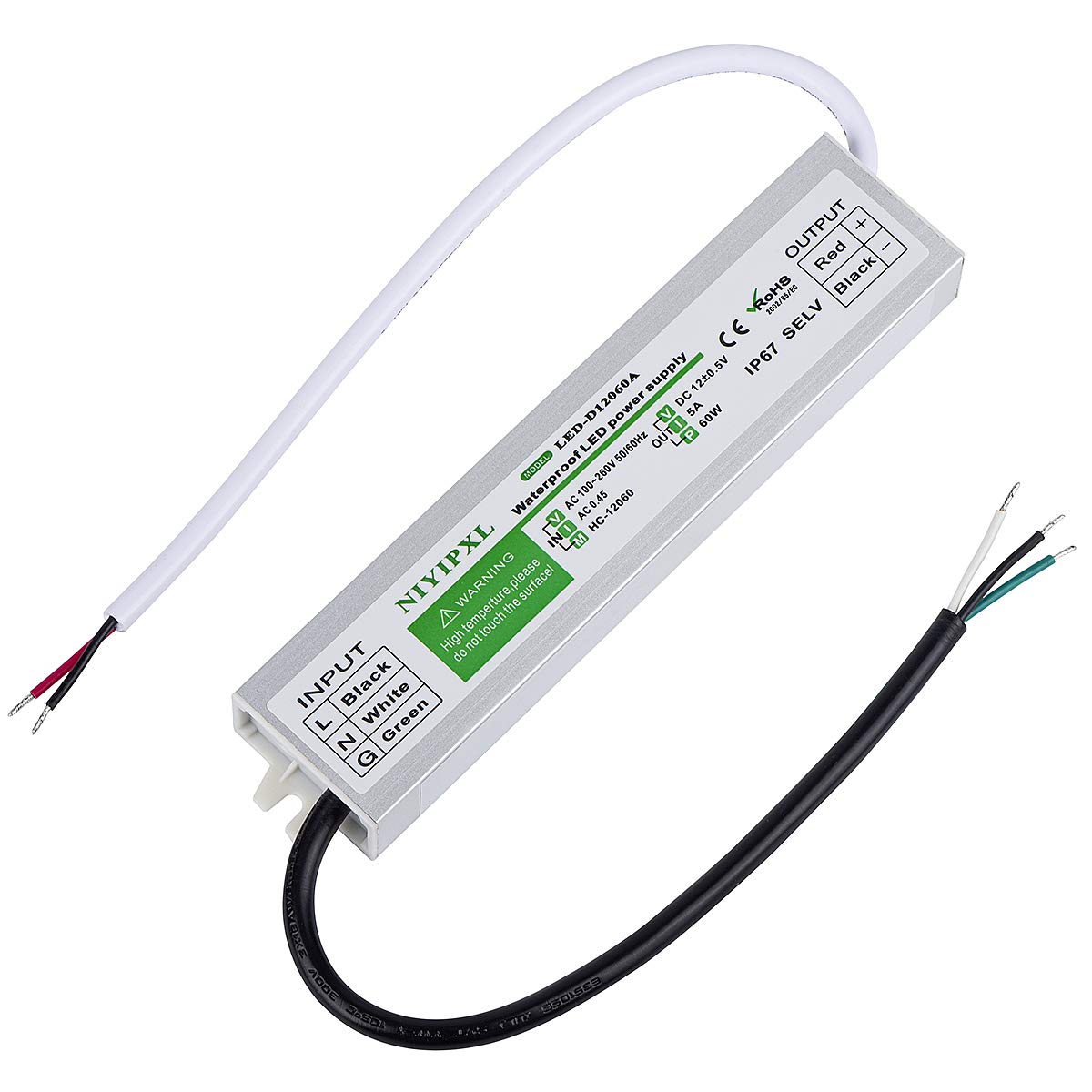 Sterownik/transformator/adapter LED (wodoodporny IP67), wejście 95–265 V AC, wyjście 12 V