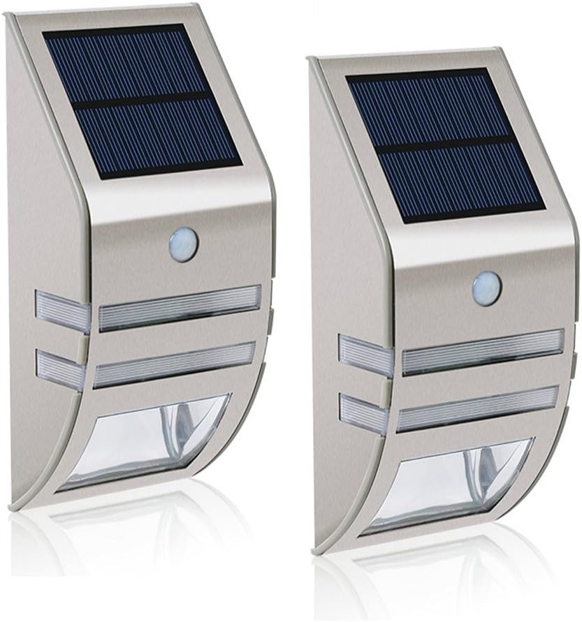 Zestaw 2 lamp solarnych LED MianBaoShu - Wodoodporne - Ze stali nierdzewnej - Kinkiety do użytku zewnętrznego - Z czujnikiem ruchu 90 ° Szeroki kąt
