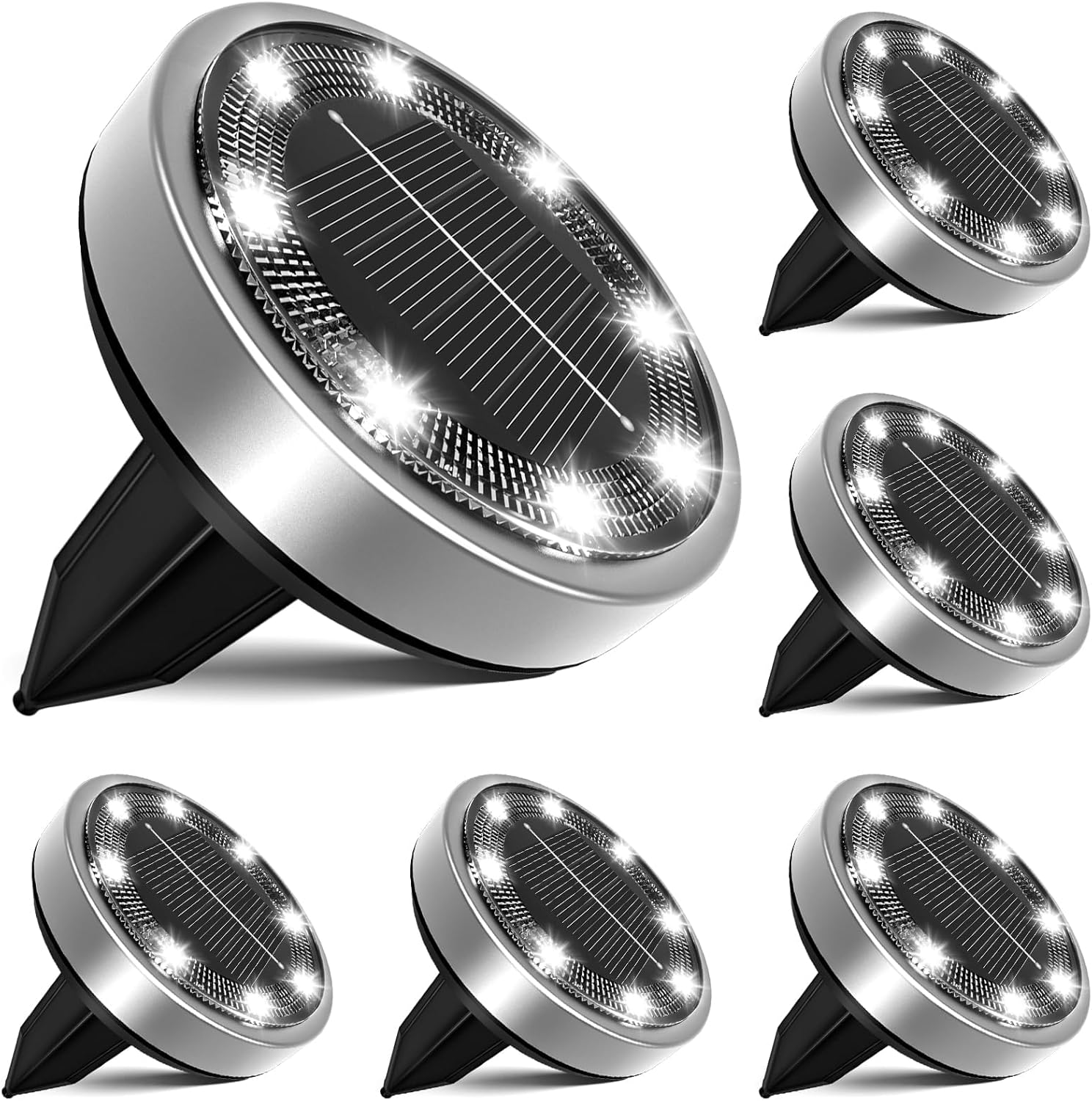 Lampa solarna, lampa gruntowa LED, oświetlenie ogrodowe, 8 diod LED, wodoodporna, [zimne białe światło], opakowanie 6 szt.