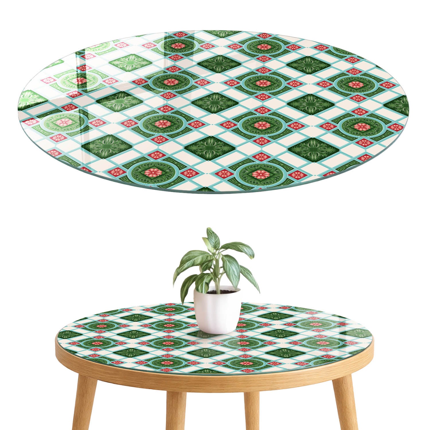 Blat szklany z grafiką i nadrukiem 4 mm - ochrona, dekoracja i metamorfoza mebli fi50 cm Retro wzór