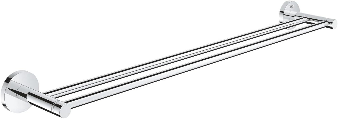 Podwójny wieszak na ręczniki do łazienki, 654 mm, ukryte mocowanie ze śrubami w komplecie, metalowy, chromowany