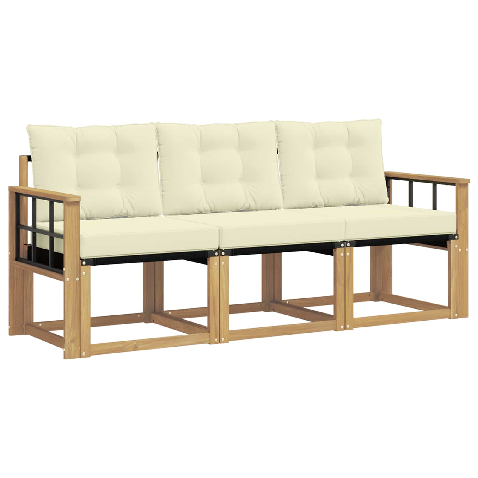 Sofa Ogrodowa Modułowa 3-Osobowa Drewniana z Kremowymi Poduszkami na Taras