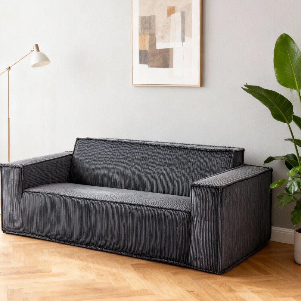 Nowoczesna sofa dwuosobowa z kordu, wygodne, głębokie siedzisko do salonu, mieszkania i biura