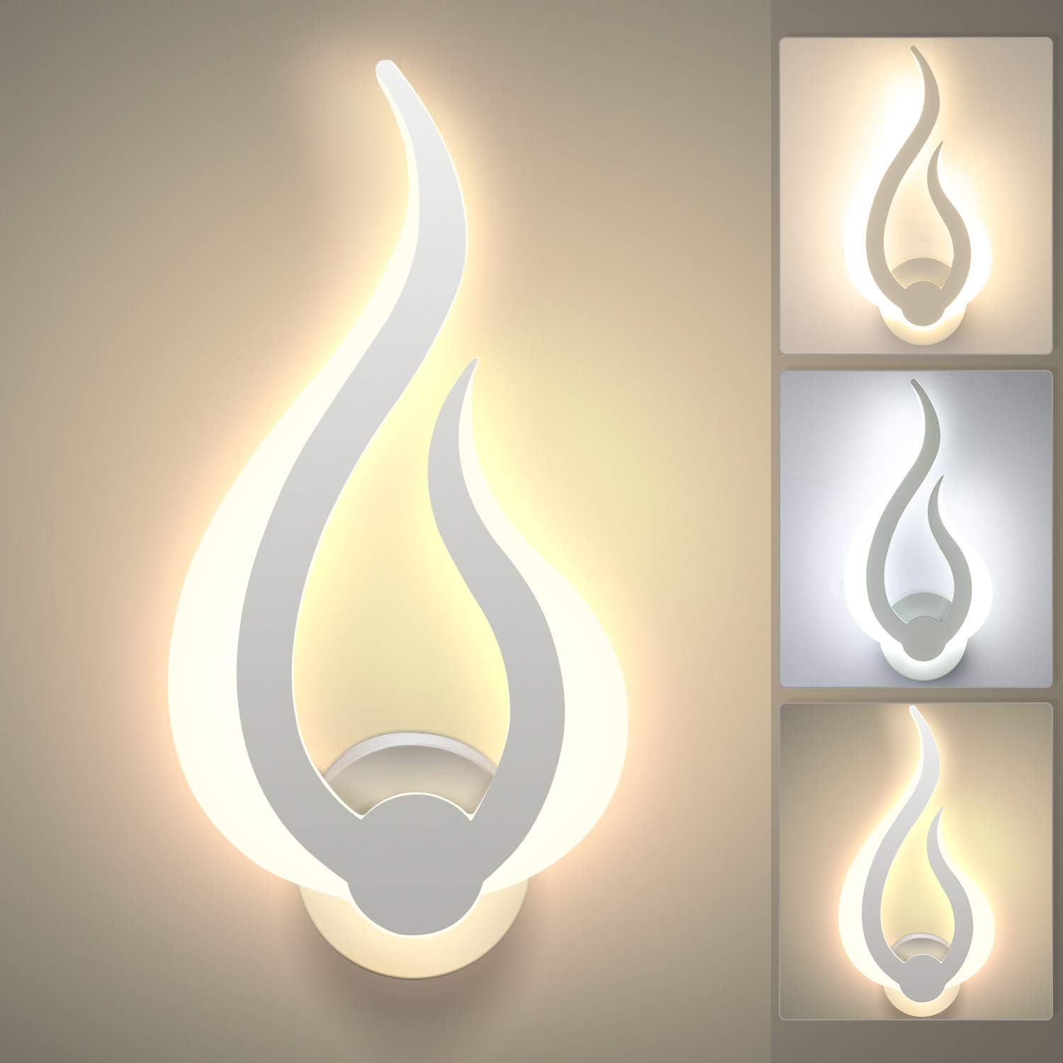 (Biała) Lampa ścienna LED do wnętrz, 3 temperatury barwowe, 10 W, oświetlenie trójkolorowe, nowoczesna akrylowa lampa ścienna, lampka nocna do pokoju