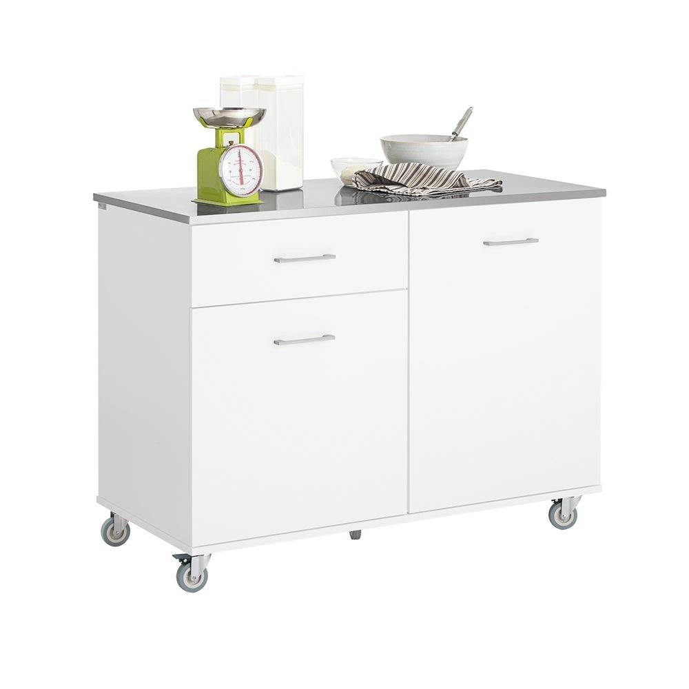 SoBuy Kuchenny Wyspa Komoda Szafka 120 cm Nowoczesny na kółkach,biały FKW117-W