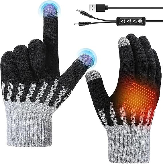 Czarne podgrzewane rękawiczki dla mężczyzn i kobiet - USB - Ciepłe dzianinowe rękawiczki z 3 ustawieniami temperatury - Ogrzewacze do rąk na mroźną z