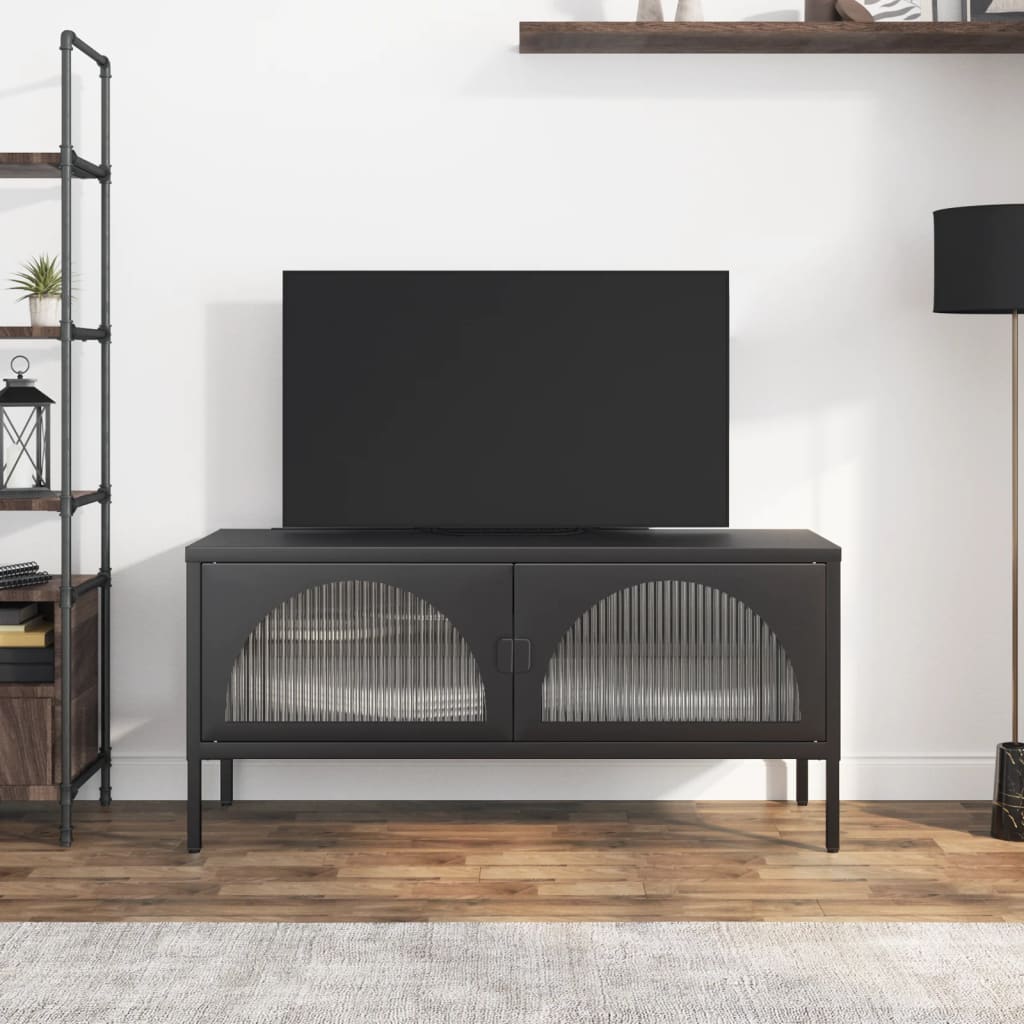 Szafka pod telewizor, czarna, 105x35x50 cm, szkło i stal vidaXL
