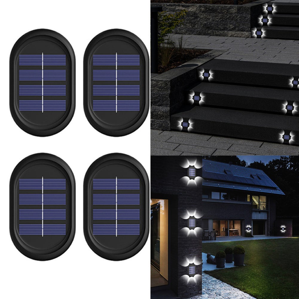 Solarna lampa ścienna z 6 wysokiej jakości wypukłymi diodami LED - Białe światło - 4 sztuki Lampa ścienna z inteligentnym czujnikiem