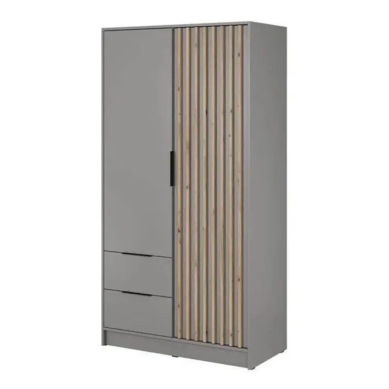 Szafa uchylna Nelly 2D szara z ozdobnymi lamelami i szufladami – nowoczesny design