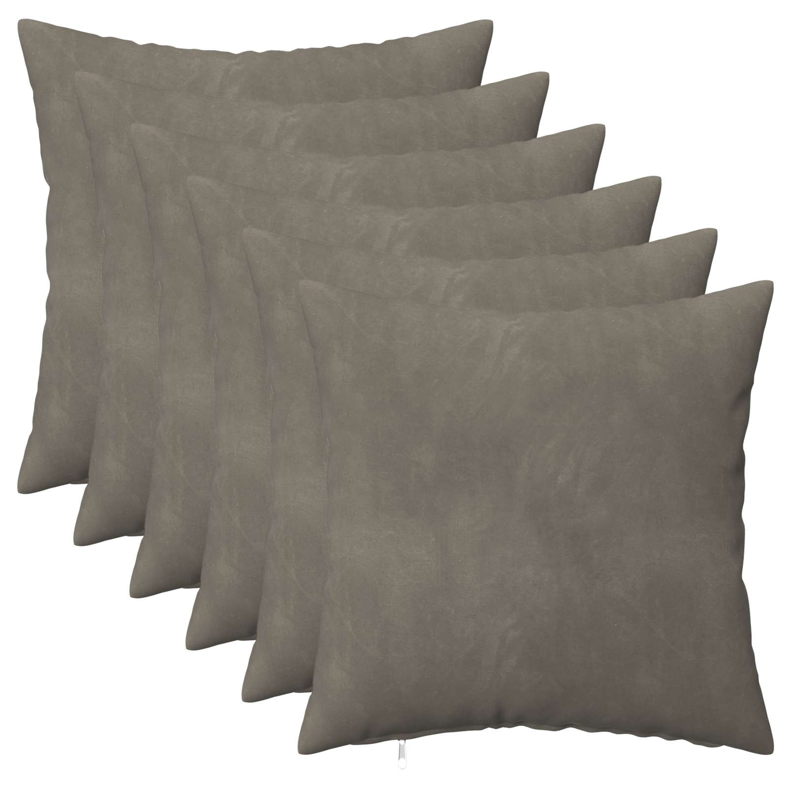 6x Poduszka Dekoracyjna 45x45 cm Welurowa z Wypełnieniem Jasnoszara na Sofę