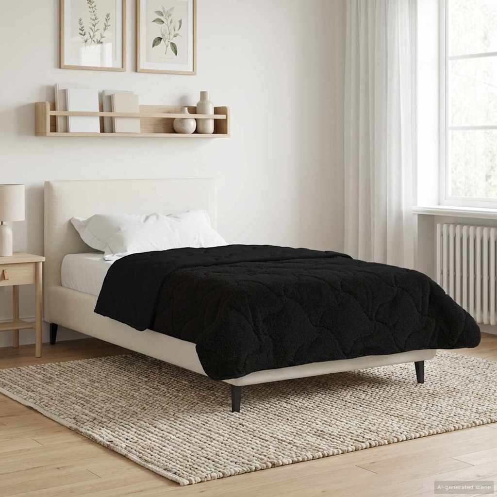 Letni Kołdra Czarny 155 x 200 cm Mikrofibra i Fleece Teddy vidaXL