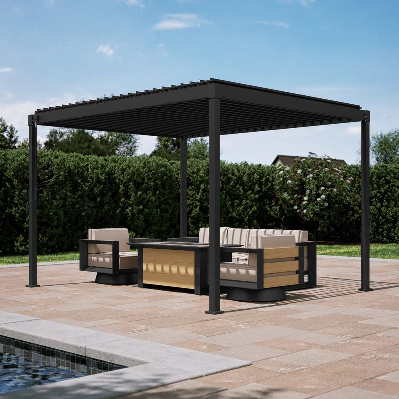 Pergola ogrodowa, tarasowa, metalowa MIRADOR solid, regulowany dach 3x4 m