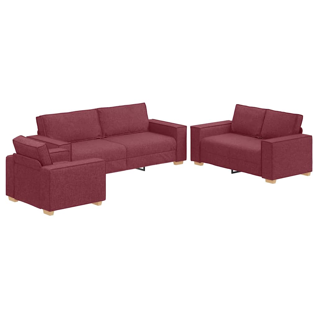 Sofa 3 pcs Czerwone wino 220 x 80 x 84 cm Tkanina lniana