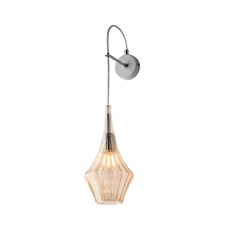 Applique in ferro con vetro ambra pyrex 1 luce H.64 - L.14 - P.21