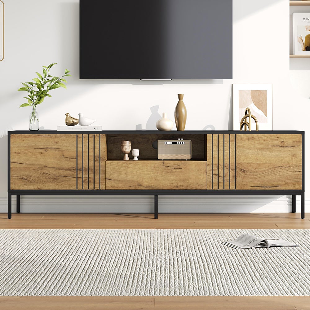 Szafka pod telewizor 170 × 35 × 50 cm, z 2 drzwiami i 1 szufladą, przystosowana do telewizorów o przekątnej do 70 cali, kolor dębowy