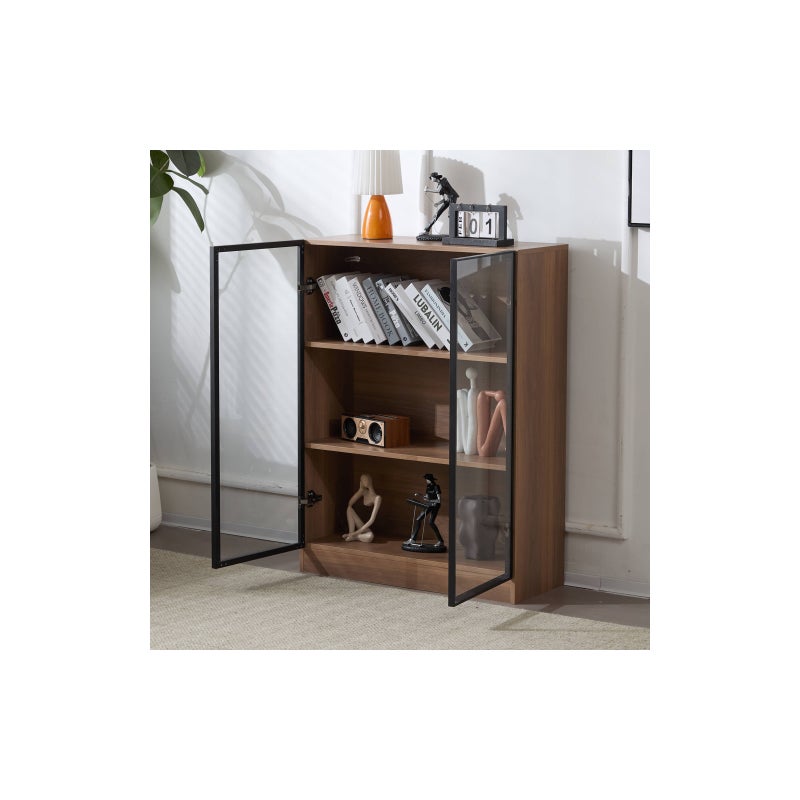 Wielofunkcyjna czarna podświetlana pionowa gablota, witryna, regał z 3 półkami - D32/H106/B80 cm