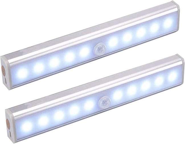 Lampa z czujnikiem ruchu do wnętrz, zestaw 2 bezprzewodowych lampek 10 LED, lampki z czujnikiem ruchu ładowane przez USB i magnesami, do szafek